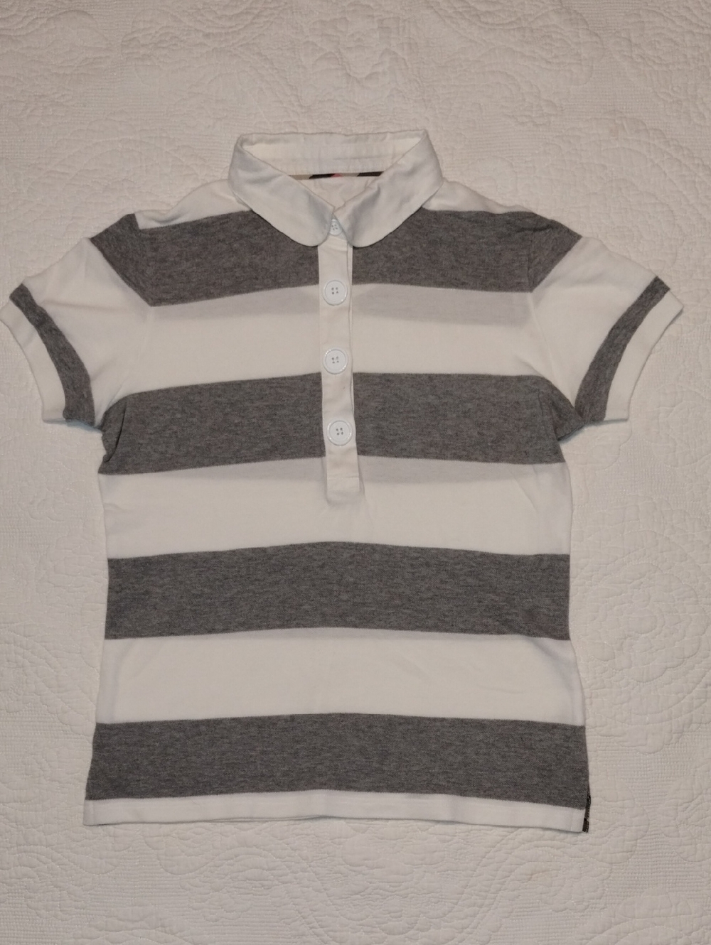 Burberry Short Sleeve Polo Shirt - Gray & White Stripes